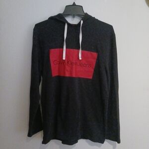 Calvin Klein Jeans Men's Charcoal Hoodie with Red Logo